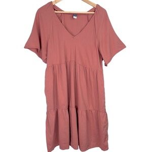 Old Navy Maternity Amber Glow Deep V Neck 2 Pocket Cotton Blend Midi Dress L